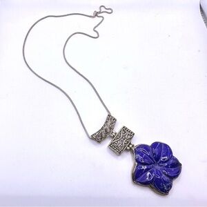 Blue Lapis Flower Sterling Silver Pendant Necklace | N220